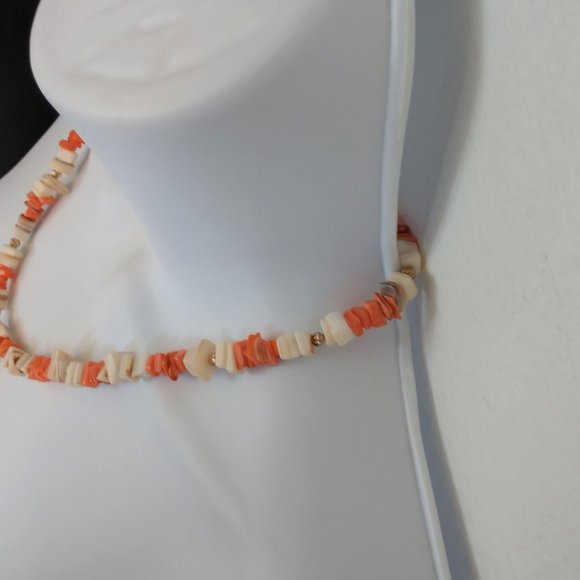 Handmade Valentines Heart Necklace with Peach Coral White Shell Beads 19 Inch - Picture 15 of 16